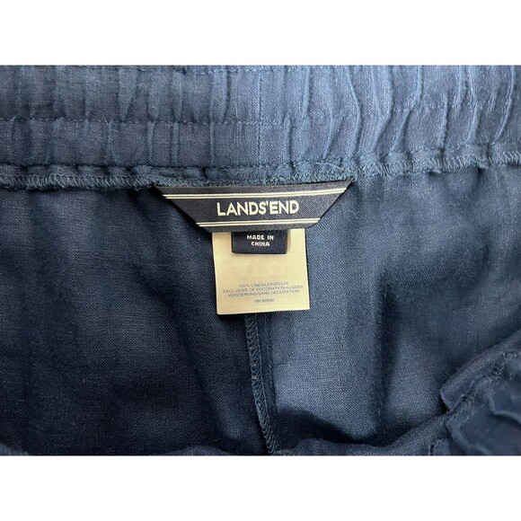 Lands' End Wide Leg Linen Pants Size M (10-12) High Waist Blue Embroidered Hem - Picture 6 of 11